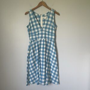 Mata Traders Gingham Plaid Cottagecore Midi Dress Blue White Cotton Size Small